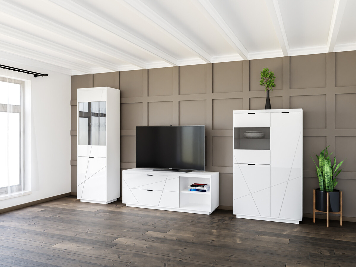 Σετ επίπλων σαλονιού Fivale 112 (Γυαλιστερό λευκό + Άσπρο)