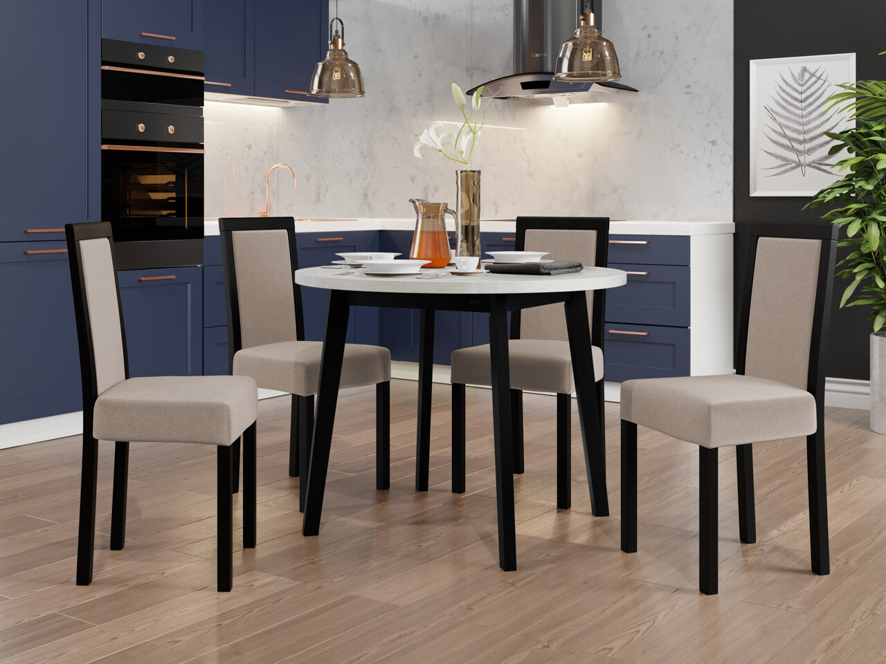 Σετ τραπεζαρίας Victorville 256 (Άσπρο + Μαύρο)
