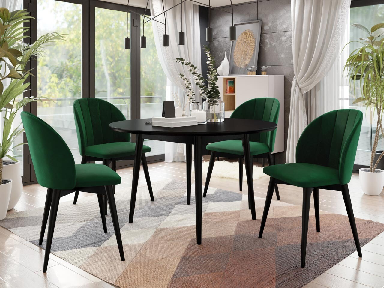 Σετ τραπεζαρίας Racine 127 (Μαύρο + Magic Velvet 2225)