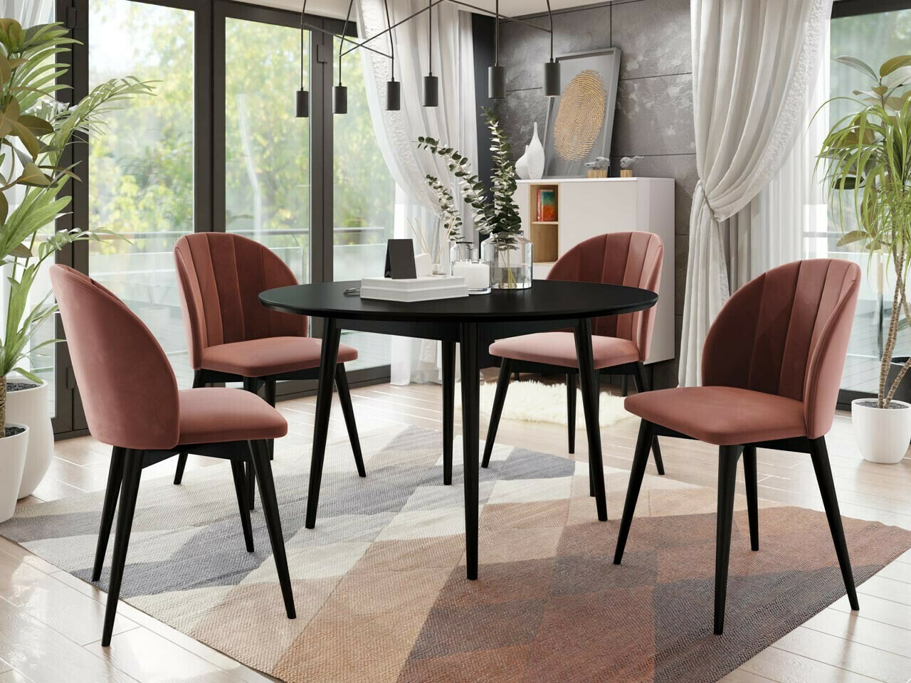 Σετ τραπεζαρίας Racine 127 (Μαύρο + Magic Velvet 2258)