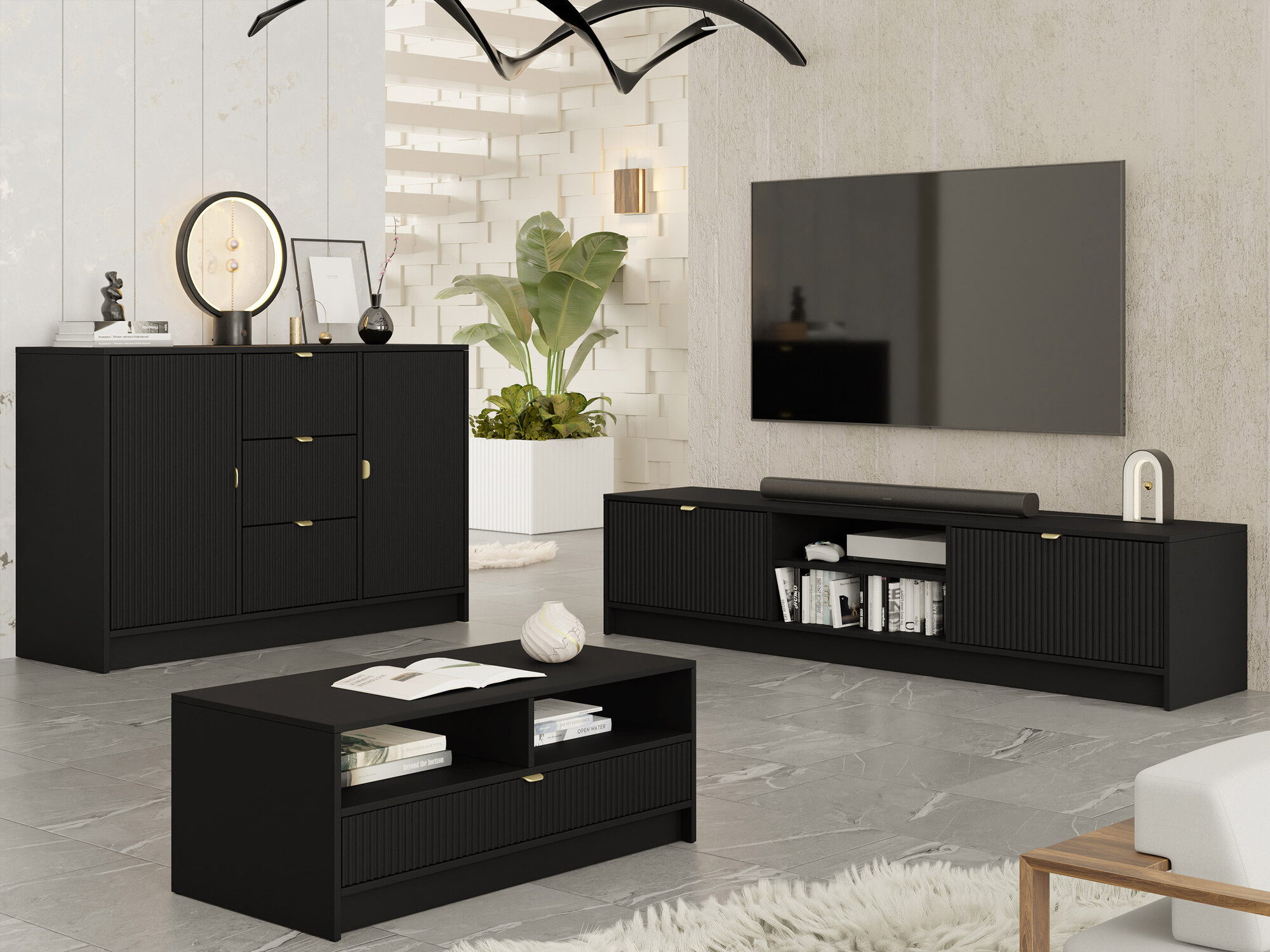Σετ επίπλων σαλονιού Comfivo Papilio I (Μαύρο)