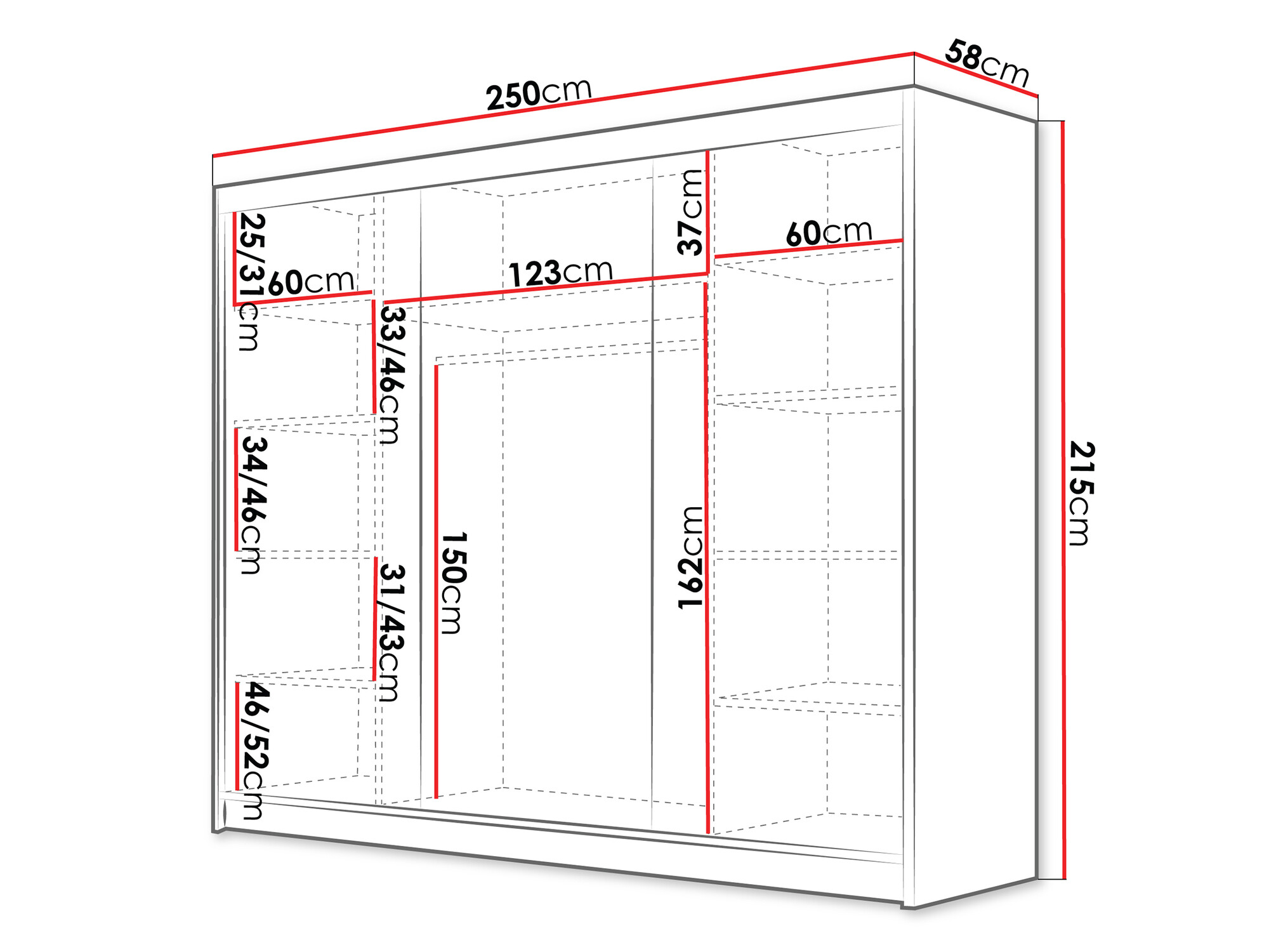 Ντουλάπα Closico Veltron II (Άσπρο + Μαύρο)
