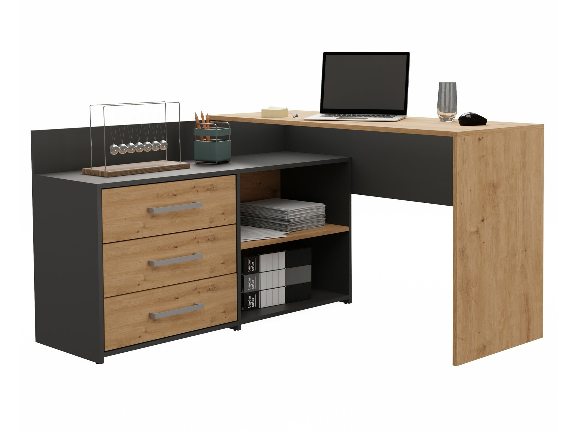 Γωνιακό γραφείο Mandeville 131 (Ανθρακί + Artisan βελανιδιά)