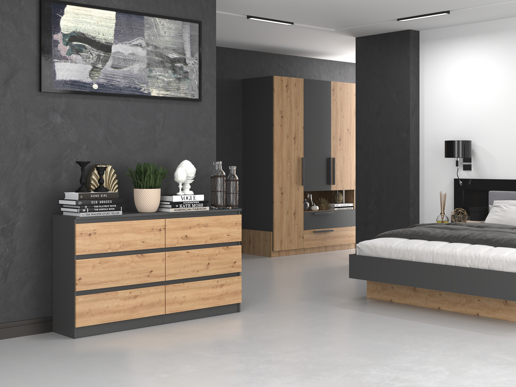 Συρταριέρα Elbvelu 102 (Ανθρακί + Artisan βελανιδιά)