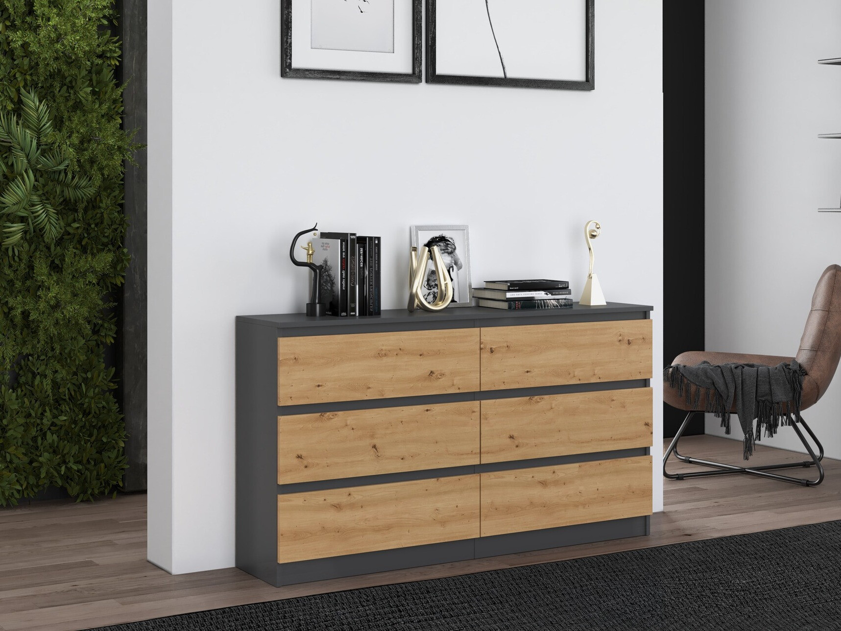 Συρταριέρα Elbvelu 102 (Ανθρακί + Artisan βελανιδιά)
