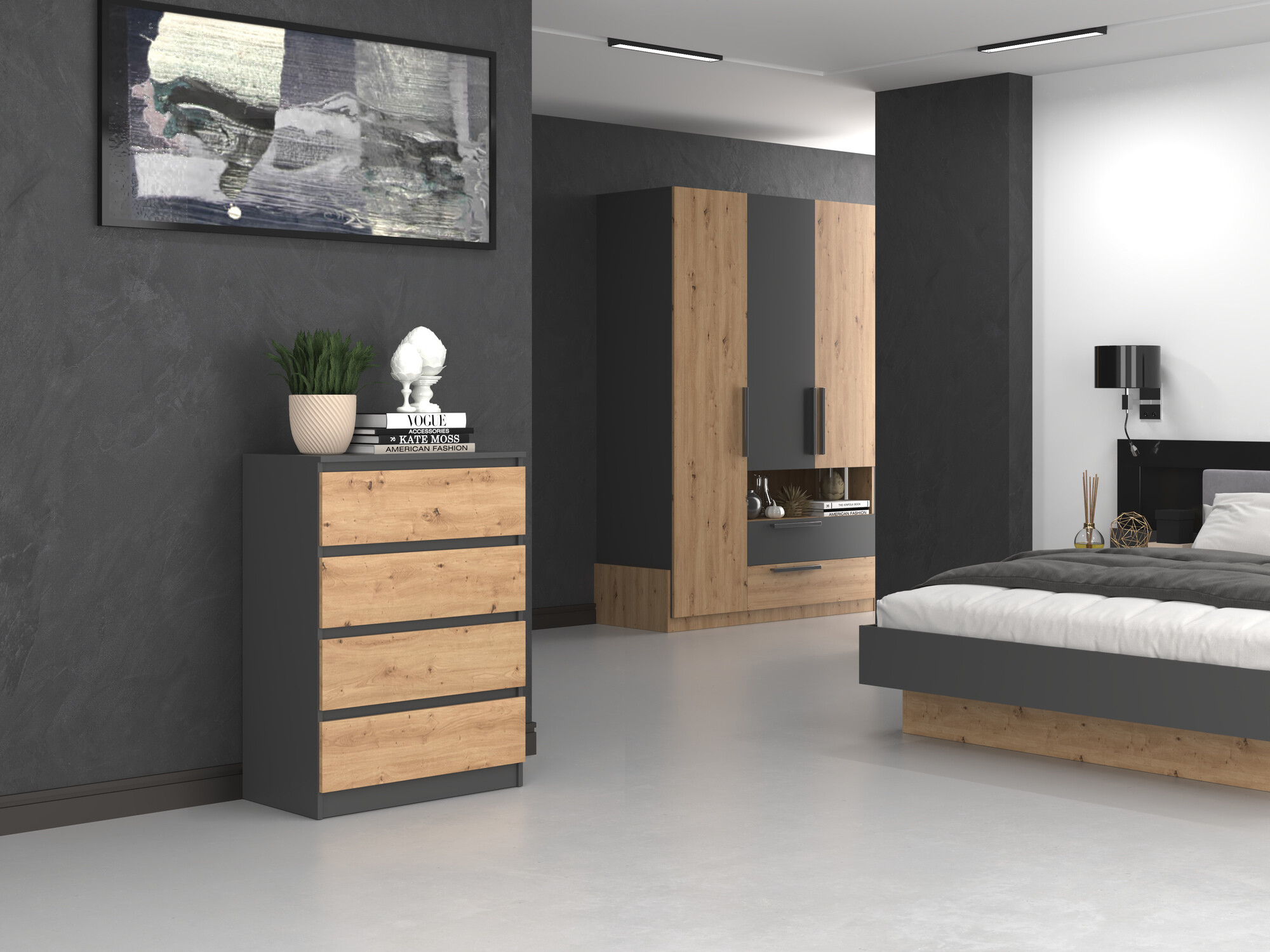 Συρταριέρα Elbvelu 105 (Ανθρακί + Artisan βελανιδιά)