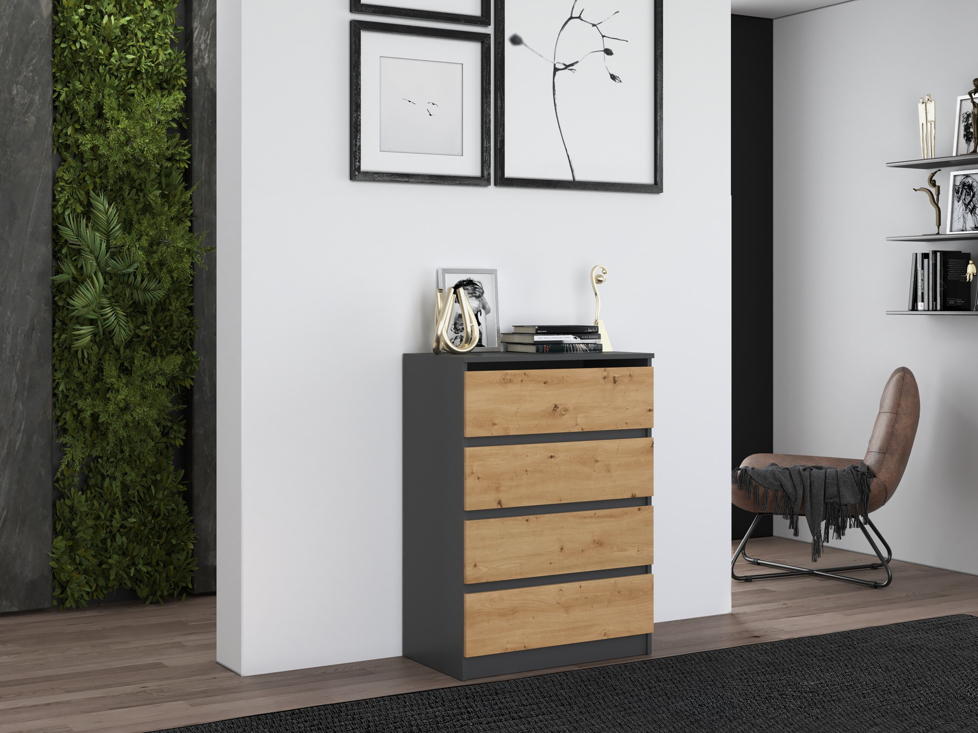 Συρταριέρα Elbvelu 105 (Ανθρακί + Artisan βελανιδιά)