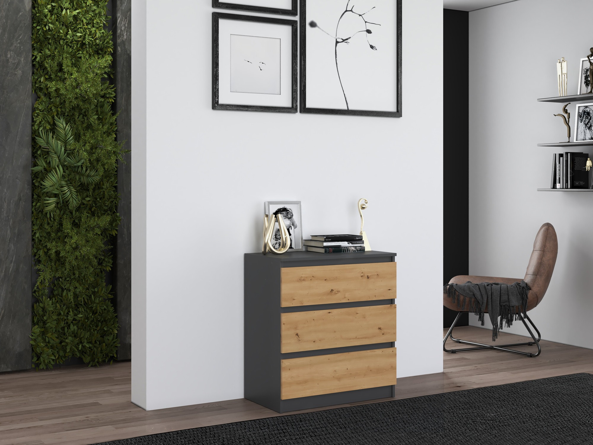 Συρταριέρα Elbvelu 106 (Ανθρακί + Artisan βελανιδιά)