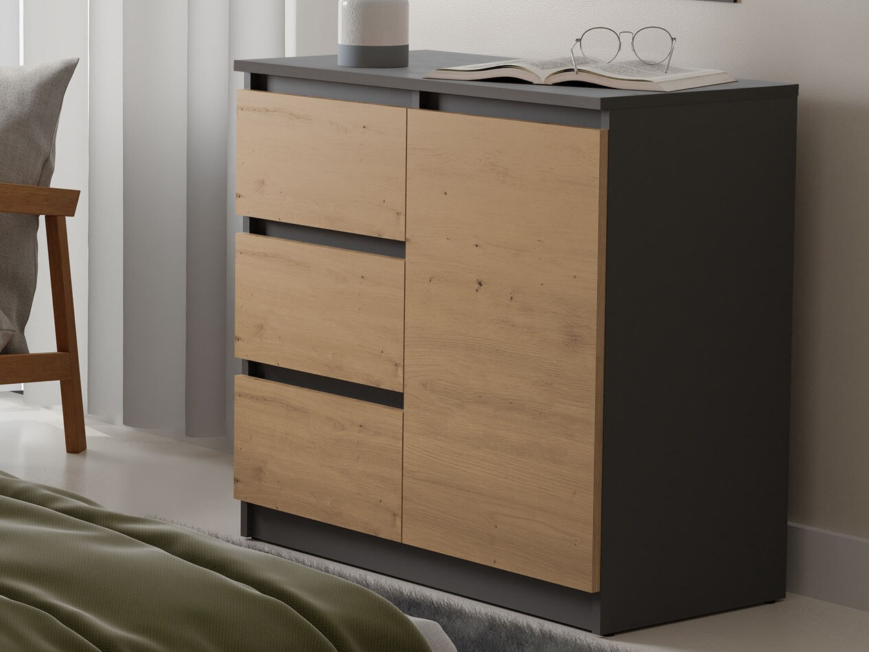 Συρταριέρα Elbvelu 110 (Ανθρακί + Artisan βελανιδιά)