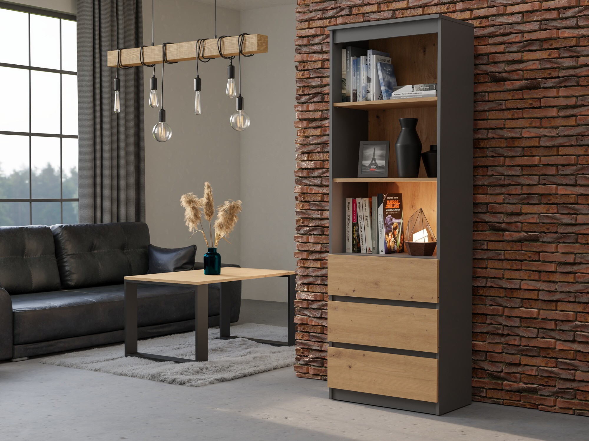 Βιβλιοθήκη Mandeville 246 (Ανθρακί + Artisan βελανιδιά)