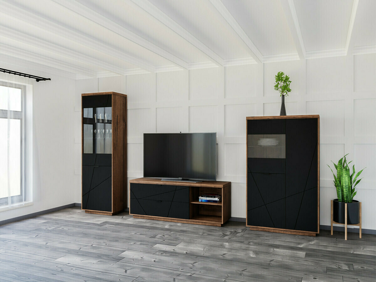 Έπιπλο τηλεόρασης Fivale 104 (Σκούρα βελανιδιά delano + Μαύρο ματ)