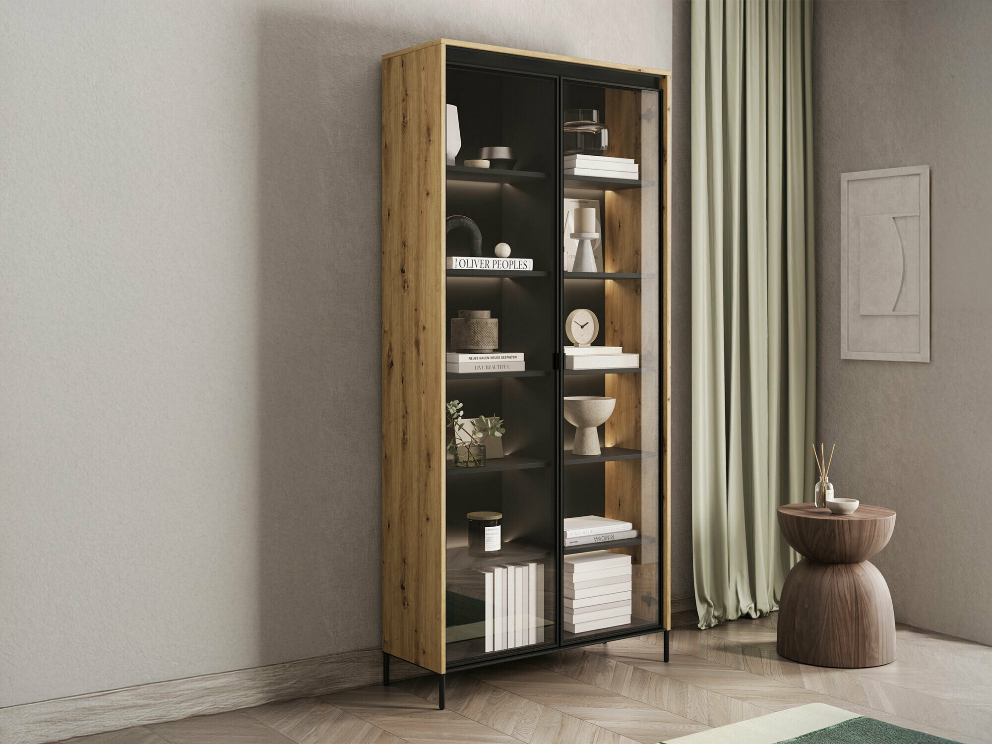 Βιβλιοθήκη Fernolu 106 (Artisan βελανιδιά + Μαύρο)