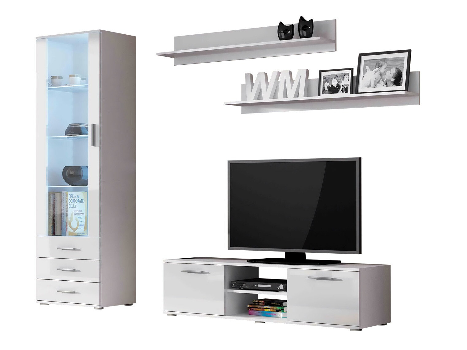 Σετ επίπλων σαλονιού Tornola 110 (Άσπρο + Γυαλιστερό λευκό)