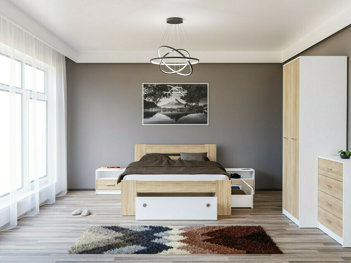 Σετ υπνοδωματίου Novsore 147 (Άσπρο + Sonoma οξιά)