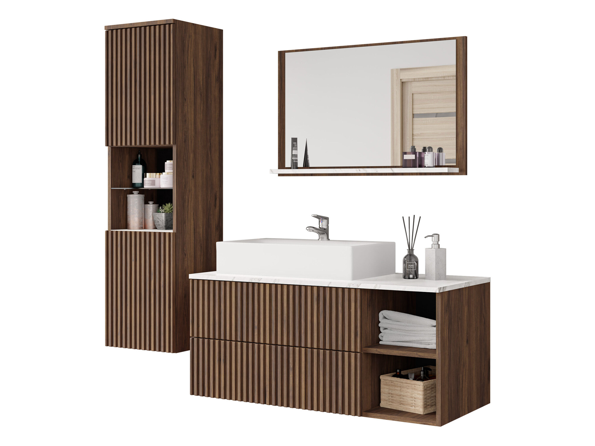 Σετ μπάνιου Nauta I (Καρυδί + Λευκό μάρμαρο)