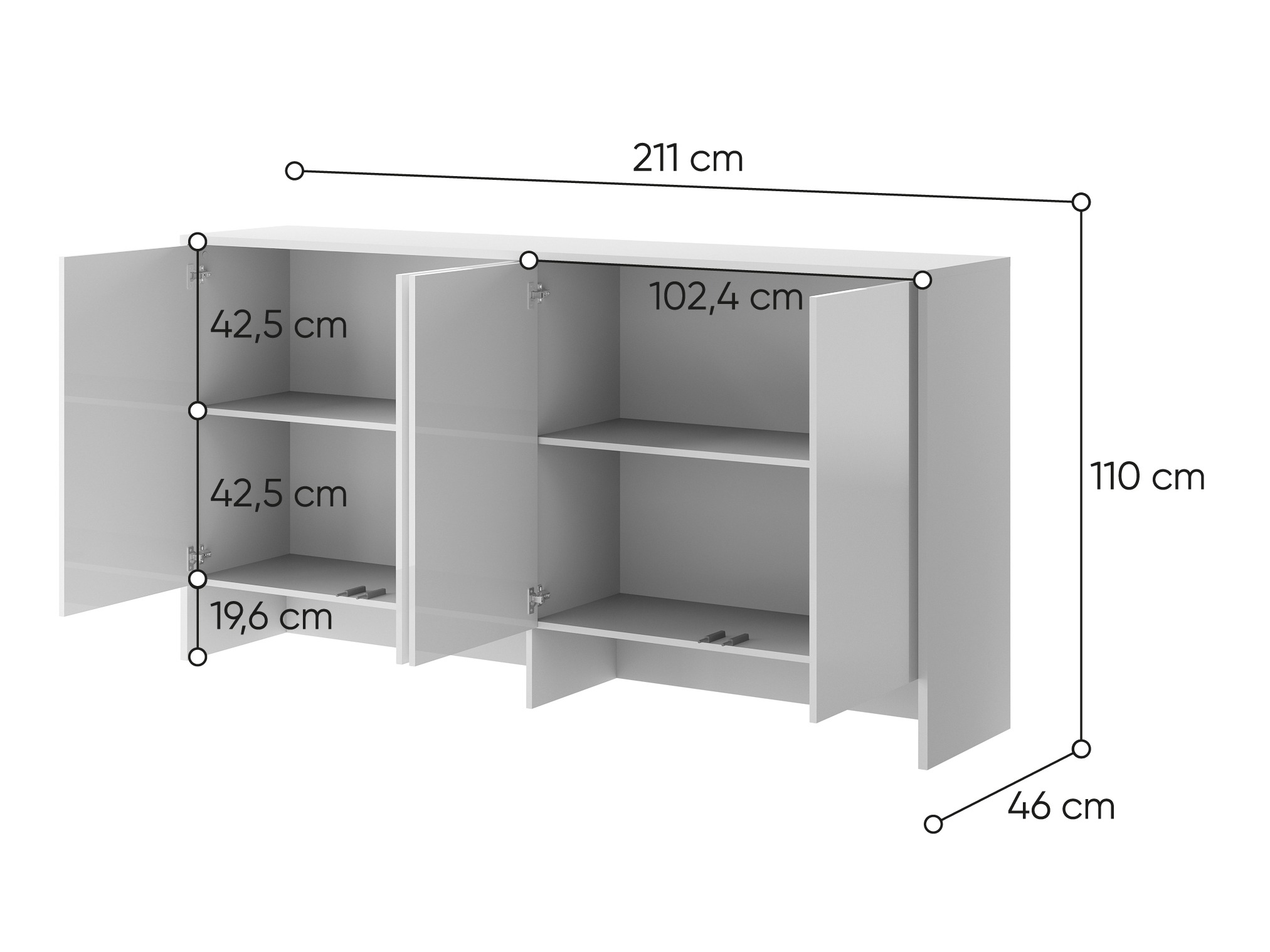 Μπουφέ Concept Lenart V (Άσπρο + Γυαλιστερό λευκό)