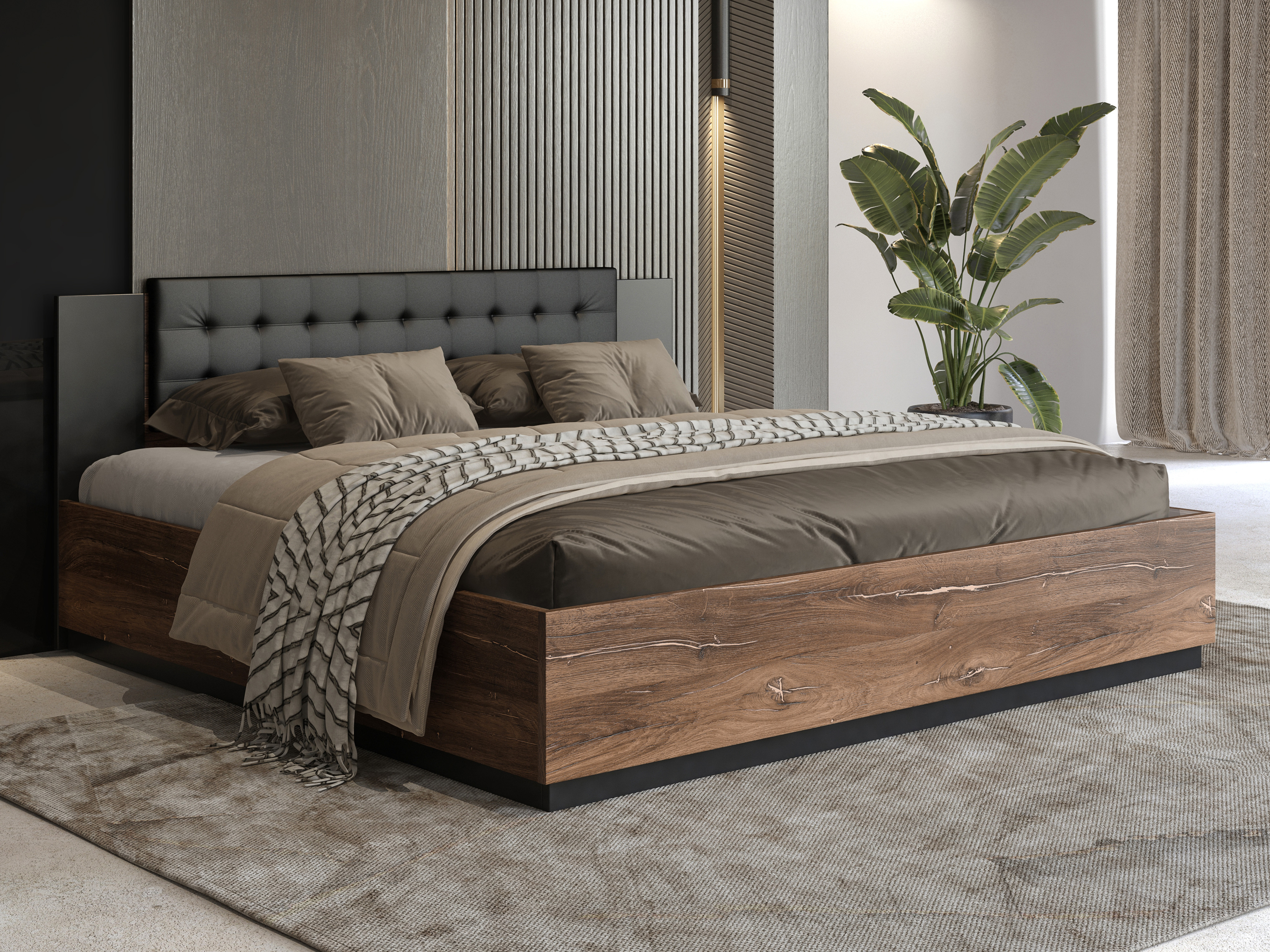 Κρεβάτι Felelie 104 (Σκούρα Flagstaf βελανιδιά + Χάλκινο)