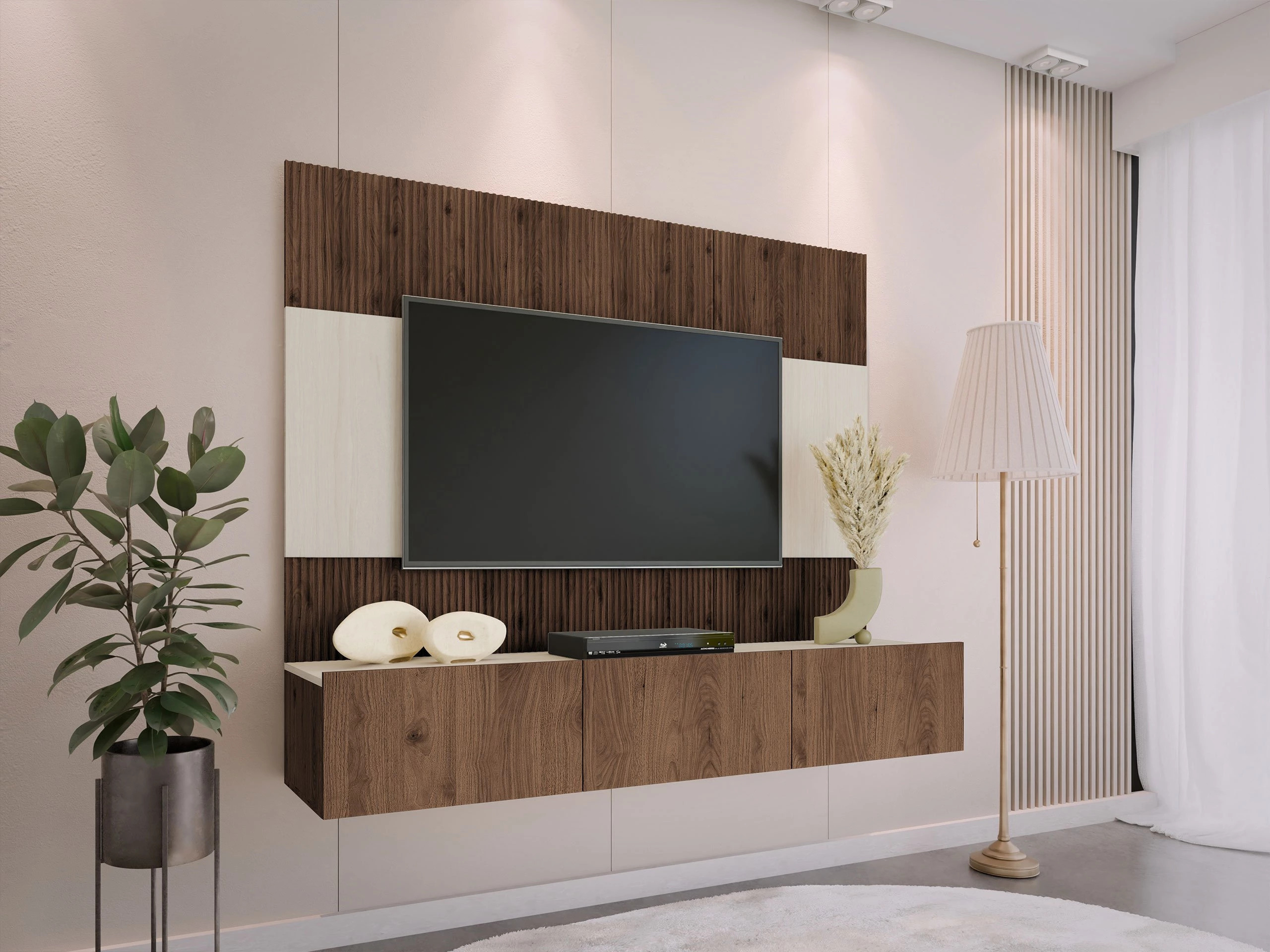 Σετ επίπλων σαλονιού Comfivo Salix (Καρυδί + Ανοιχτό Travertine)