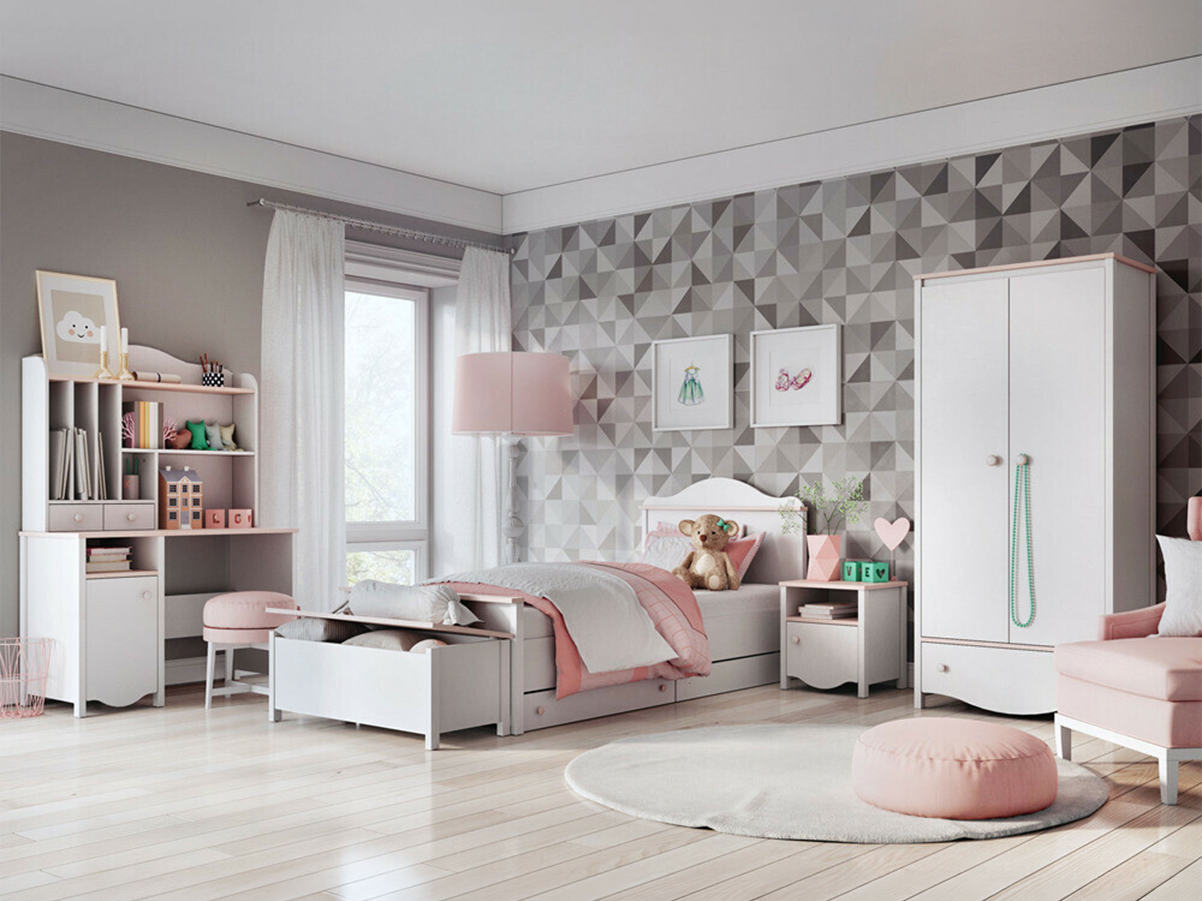 Βιβλιοθήκη Velferi 121 (Άσπρο + Ροζ)