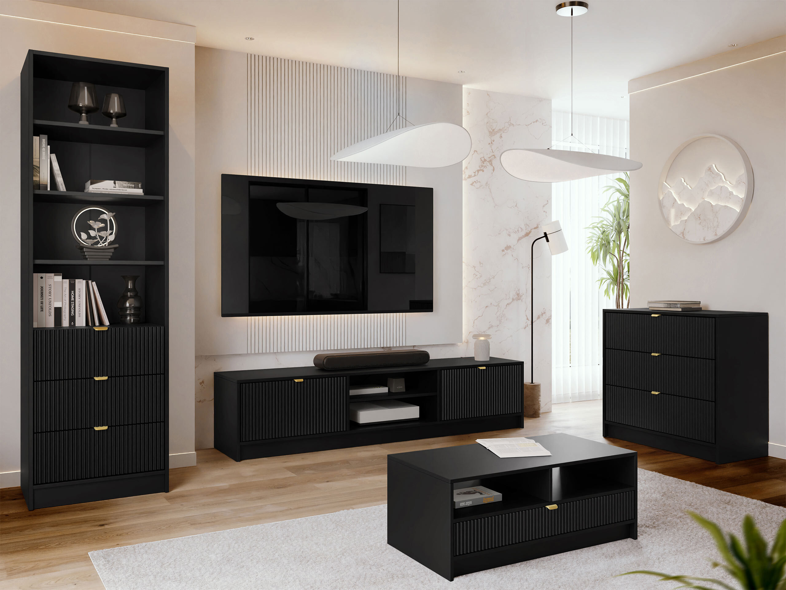Σετ επίπλων σαλονιού Comfivo Papilio VII (Μαύρο)