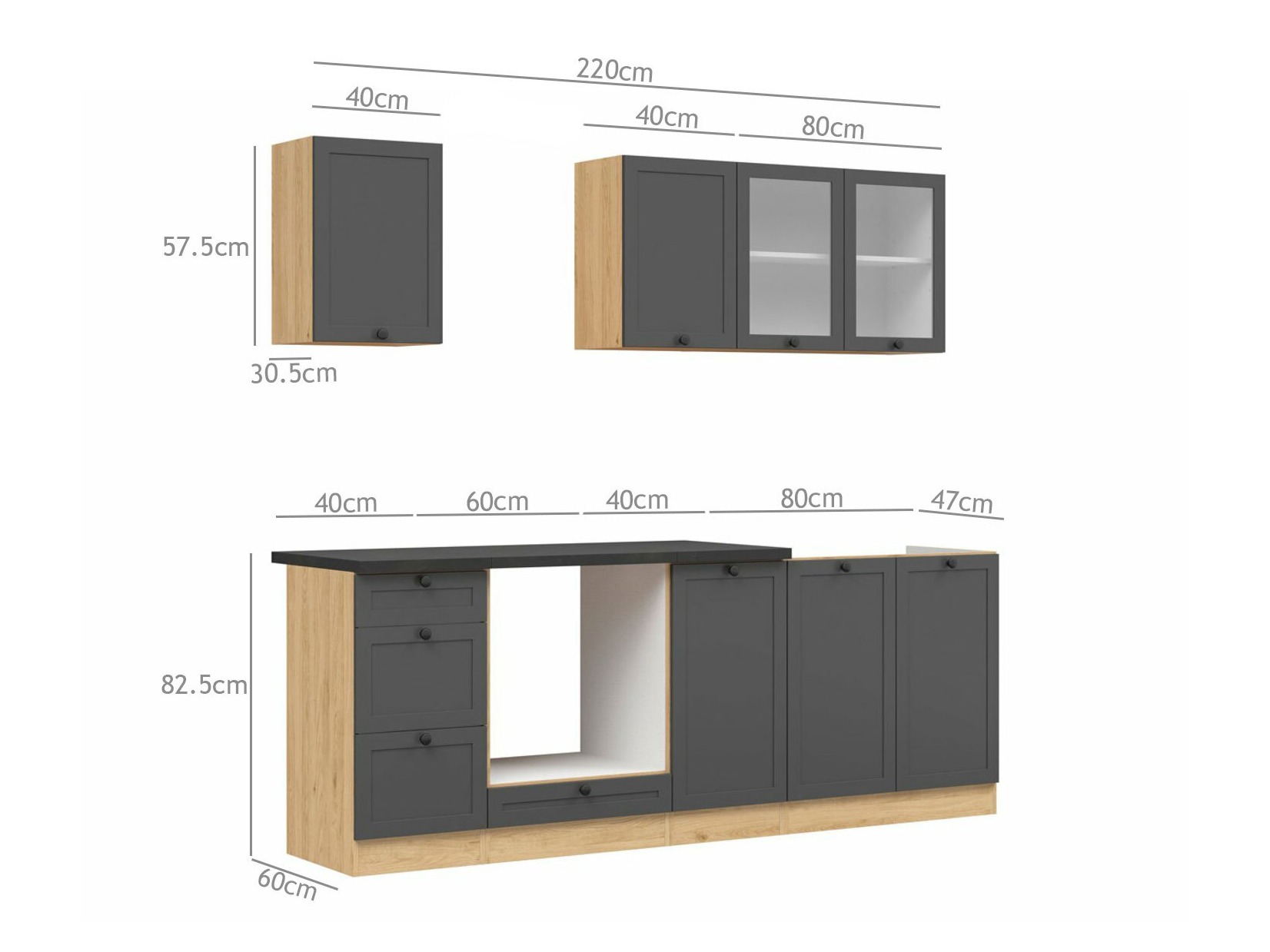 Πολυμορφικό σετ κουζίνας Classic Grey Oak 117