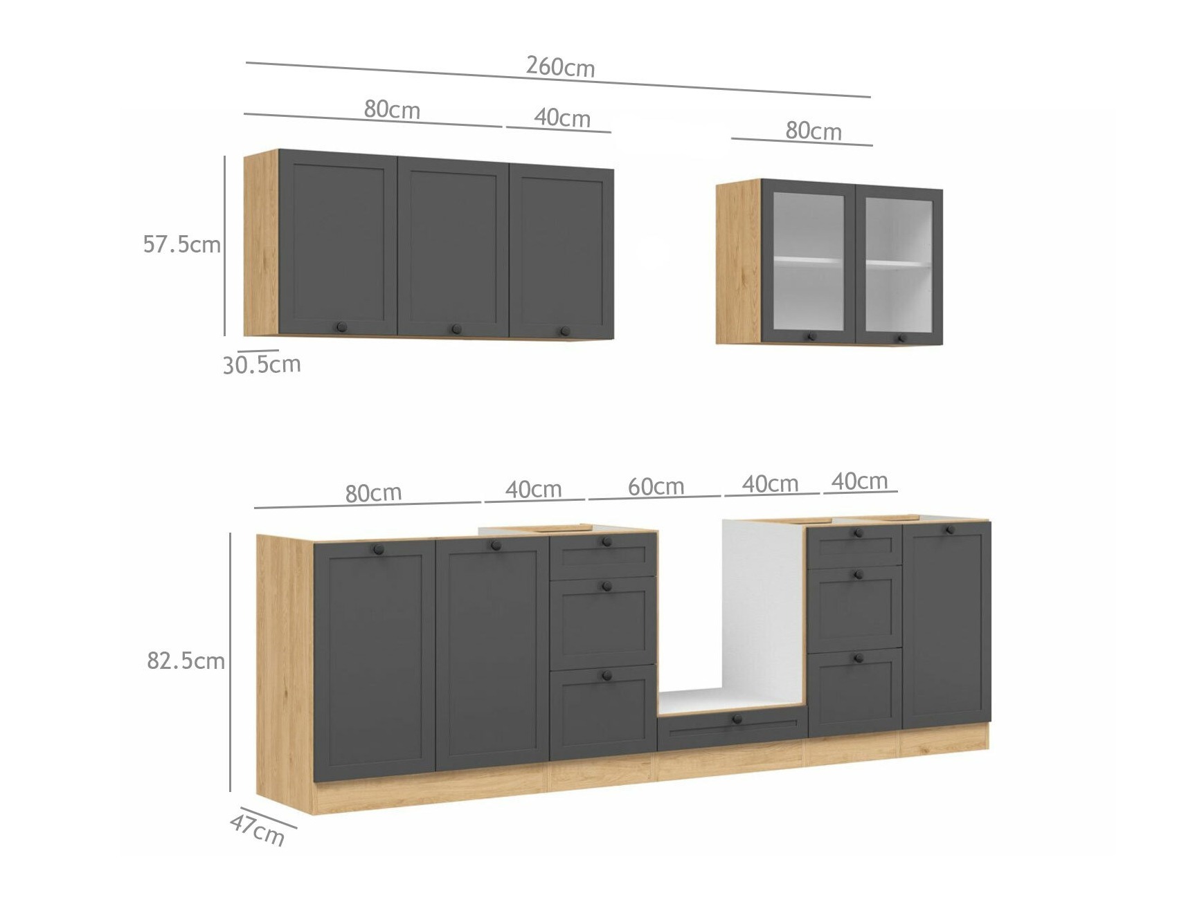 Πολυμορφικό σετ κουζίνας Classic Grey Oak 118