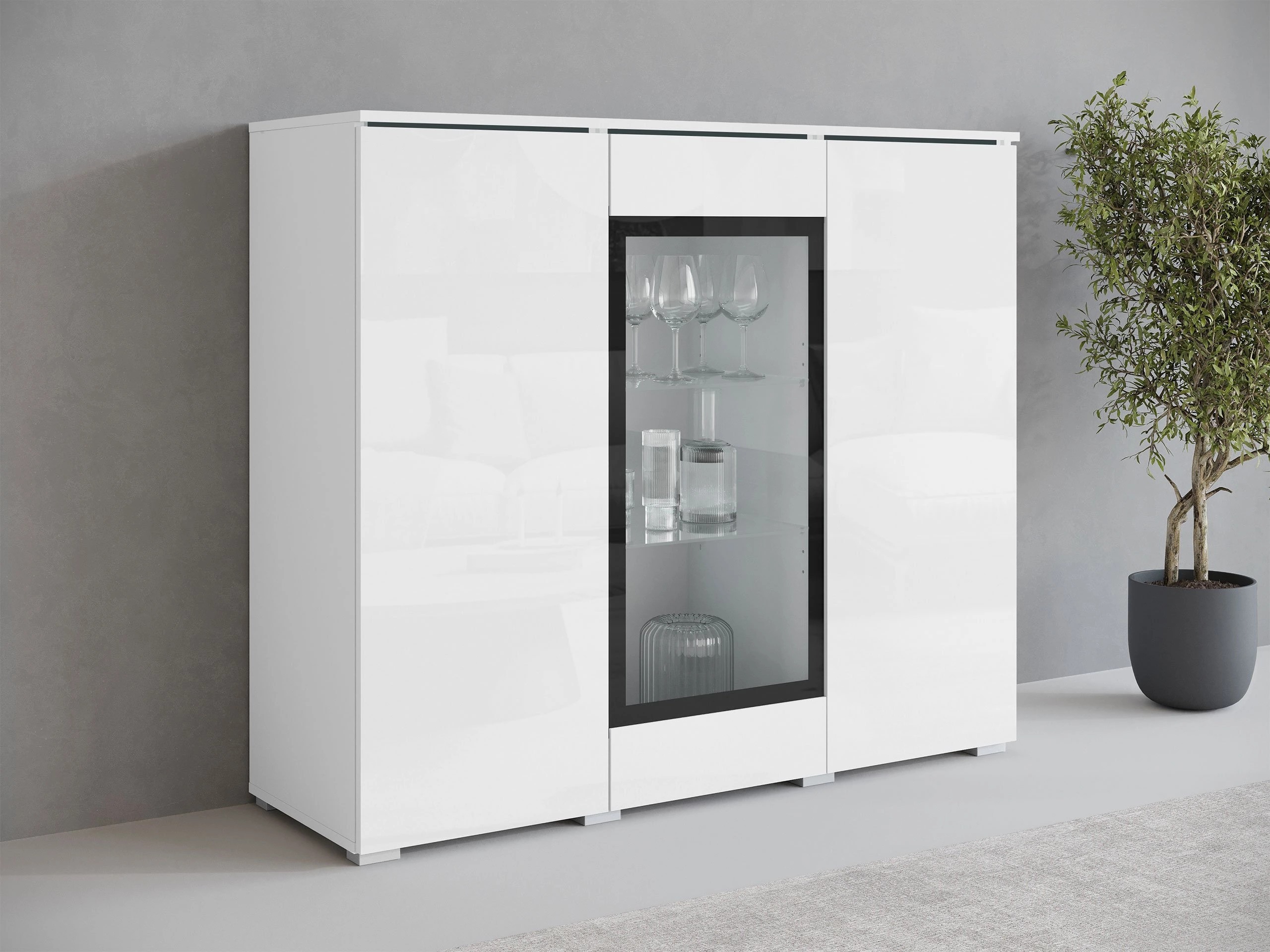 Μπουφέ Mirfivo 103 (Άσπρο + Γυαλιστερό λευκό)
