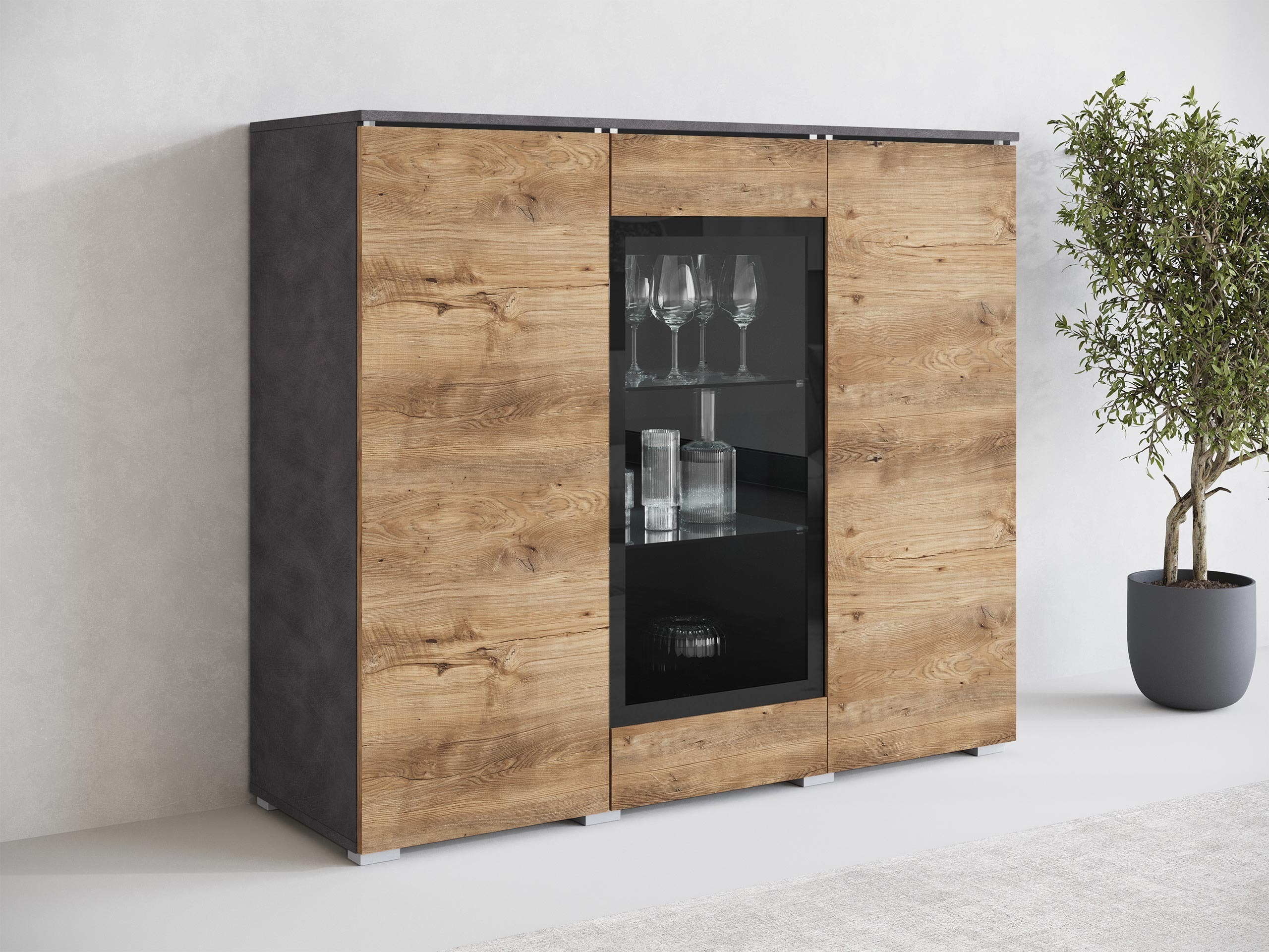 Μπουφέ Mirfivo 103 (Matera γκρι + Καστανό)