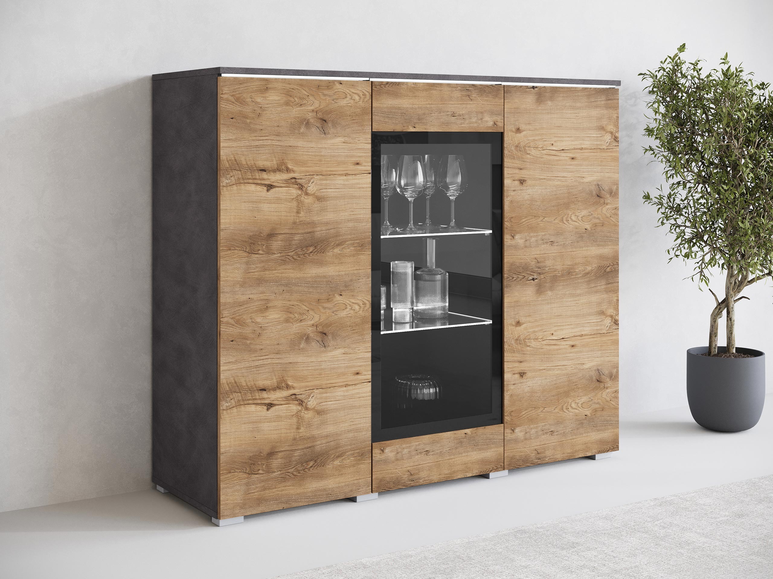 Μπουφέ Mirfivo 103 (Matera γκρι + Καστανό)