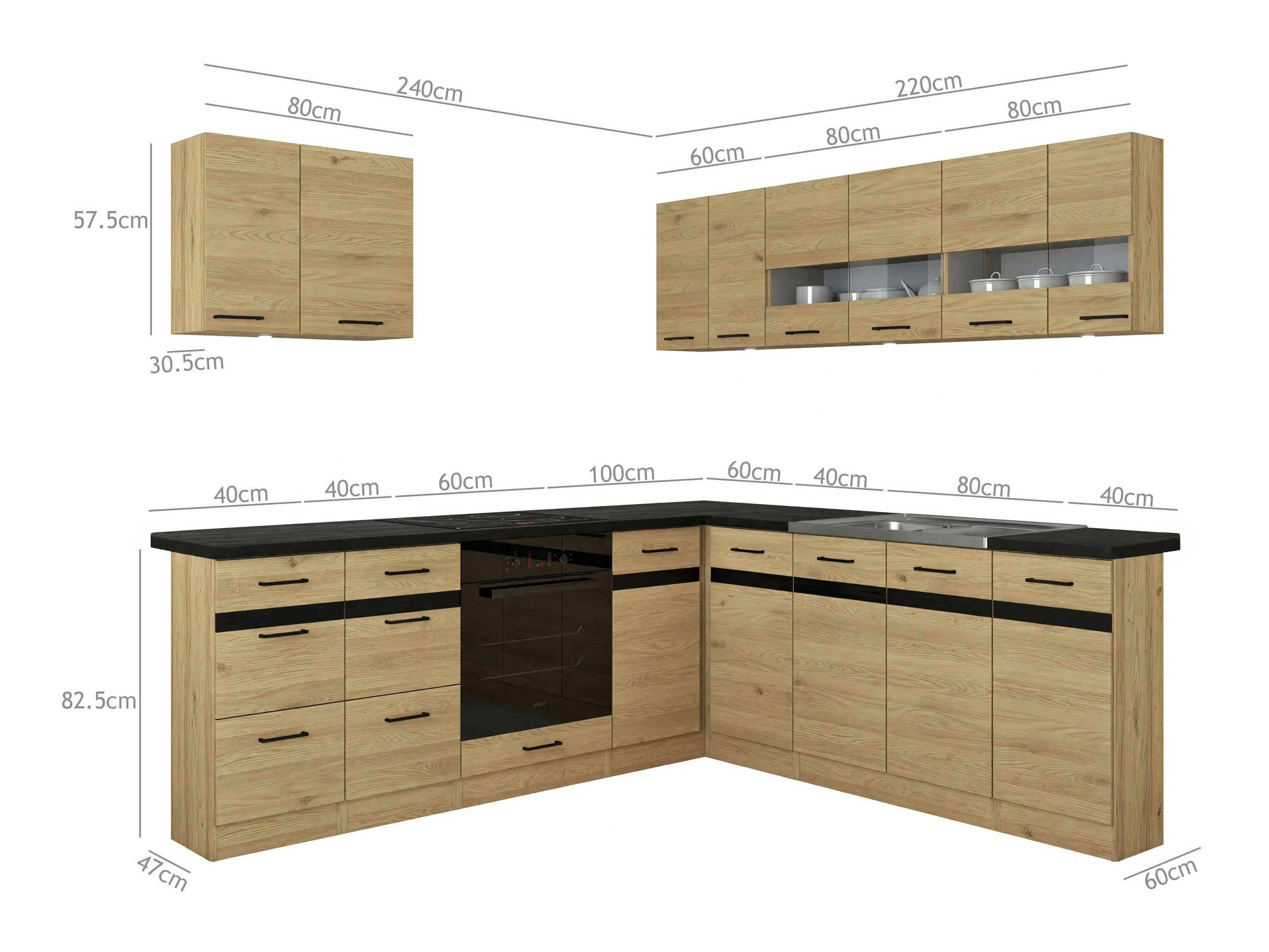 Πολυμορφικό σετ κουζίνας Classic Grey Oak 121