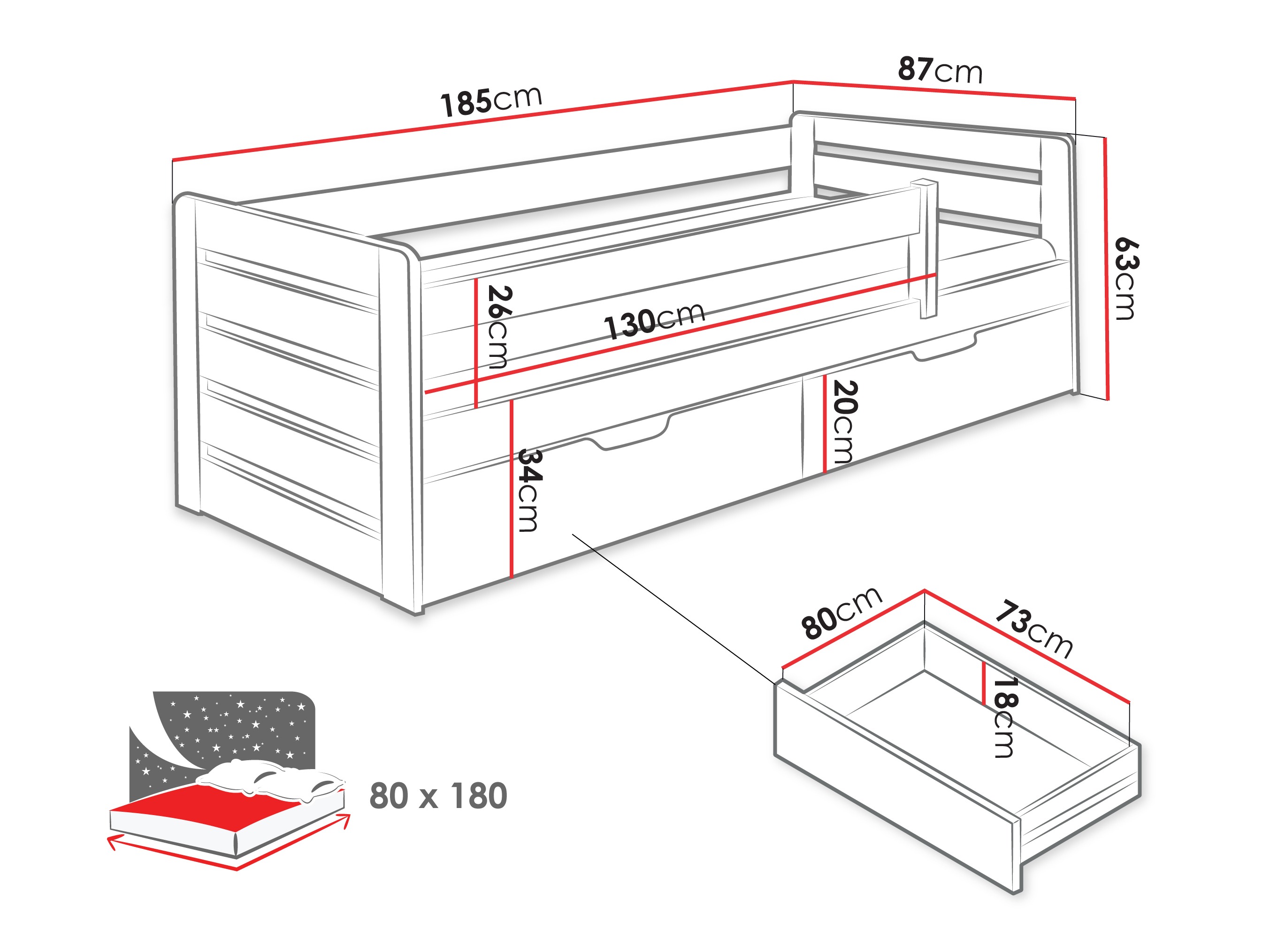 Κρεβάτι Henderson 173 (Άσπρο + Κασμίρι)