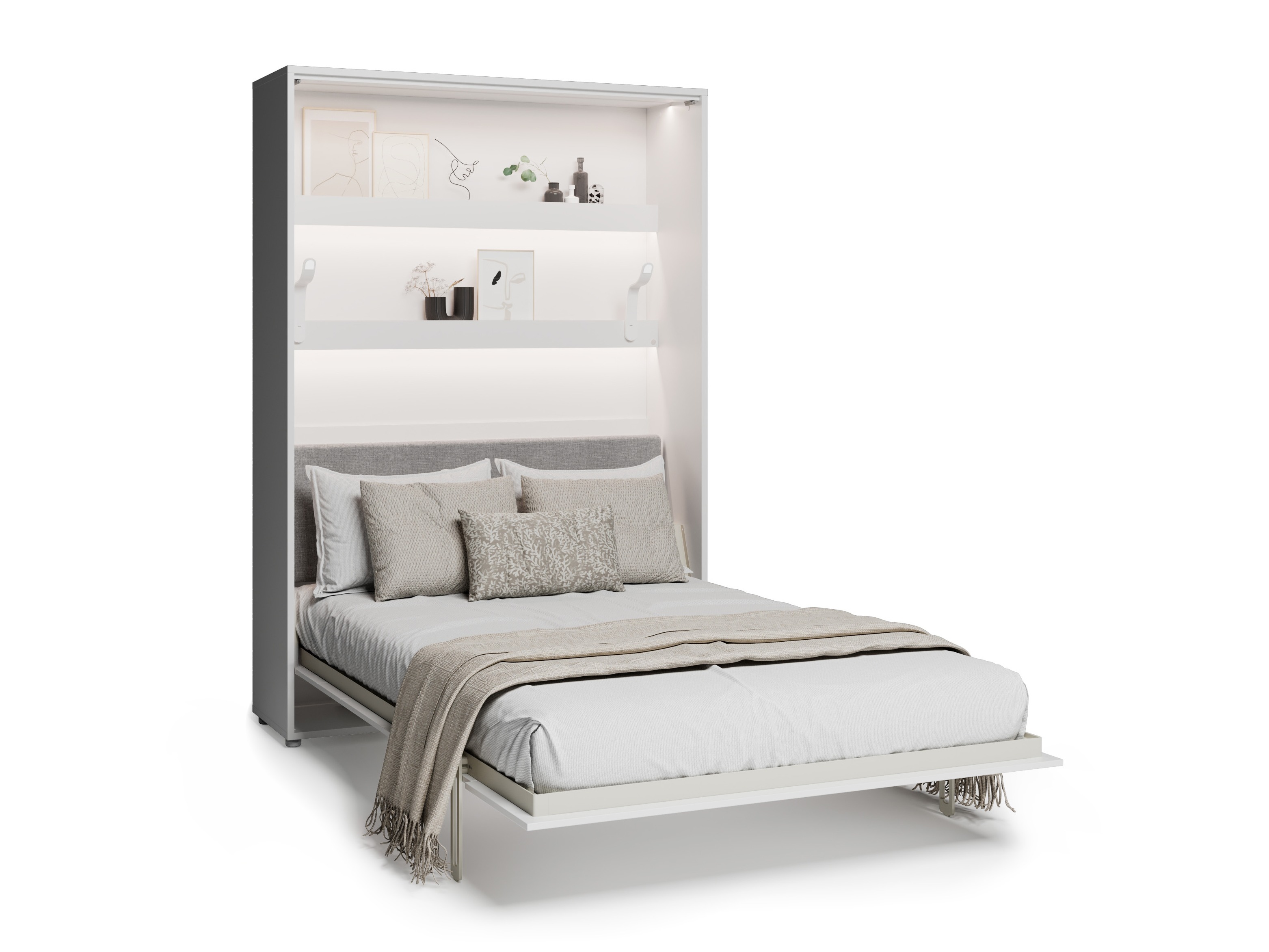 Κρεβάτι τοίχου Concept Lenart IX (Άσπρο + Γυαλιστερό λευκό)