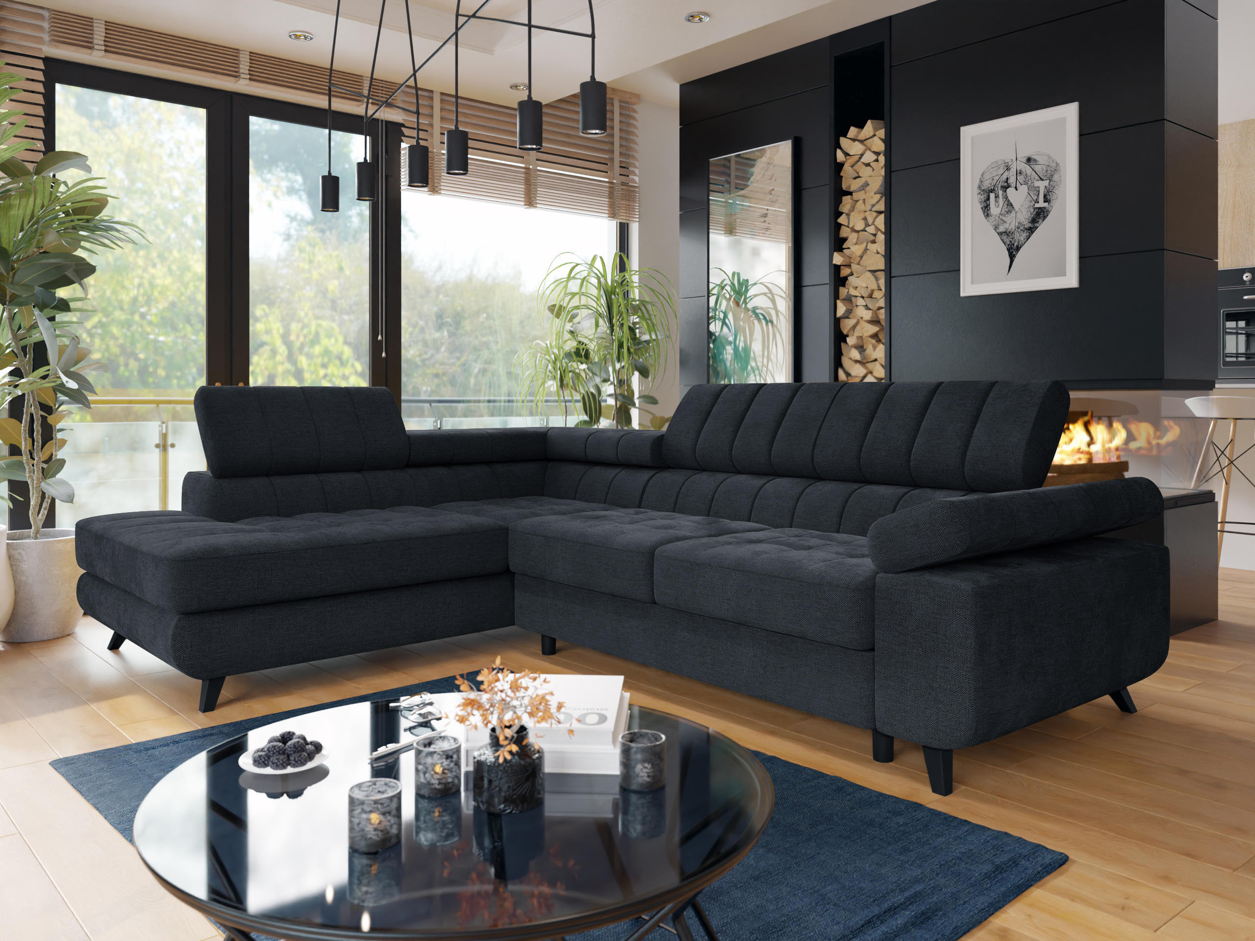 Γωνιακός Καναπές Comfivo Agnus (Spirit Black)